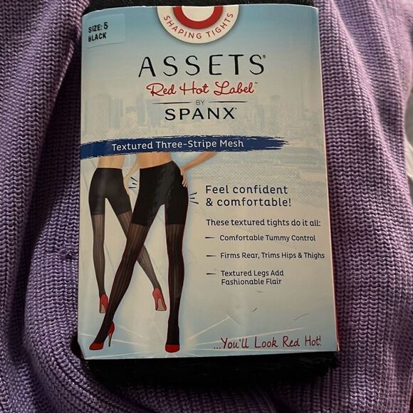 Spanx Black Stripe Mesh Shaping Tights size 5 - Picture 2 of 5